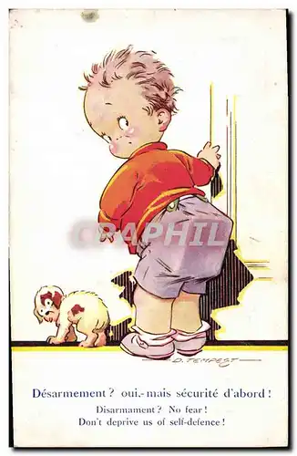 Cartes postales Fantaisie Illustrateur Tempest Enfant Chien Desarmement