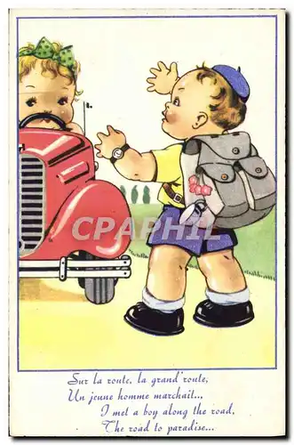 Cartes postales Fantaisie Illustrateur Enfants Automobile Randonnee