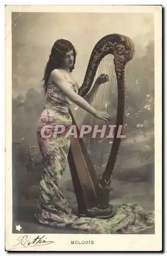 Cartes postales Femme Harpe Melodie