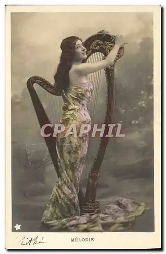 Cartes postales Femme Harpe Melodie