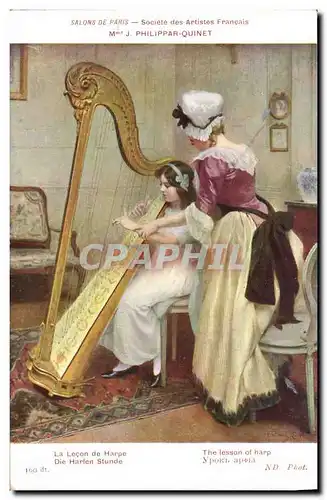 Cartes postales Salons de Paris Mme Philippar Quinet La lecon de harpe