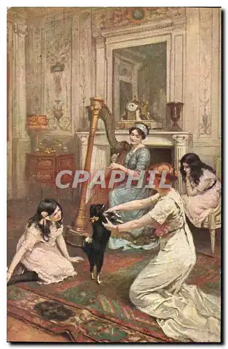 Cartes postales Mlle S Hurel La lecon de danse Harpe Chien