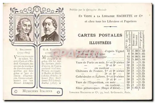 Cartes postales Boccherini Rossini Musiciens italiens