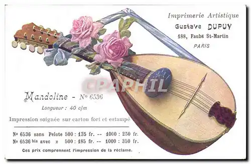 Cartes postales Mandoline Gustave Dupuy Faubourg St Martin Paris