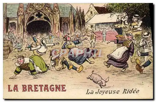 Vintage Postcard Pig Pig Brittany merry the ridee Folklore�