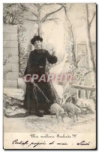 Cartes postales Cochon Porc Femme