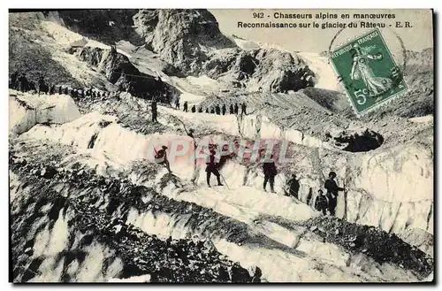 Cartes postales Militaria Chasseurs Alpins en manoeuvres Reconnaissance sur le glacier du rateau
