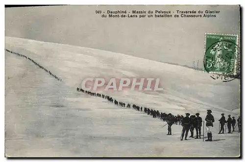 Cartes postales Militaria Chasseurs Alpins Dauphine Massif du Pelvoux Traversee du glacier du Mont de Lans par u