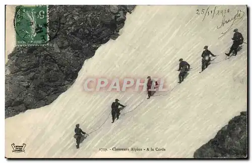 Cartes postales Militaria Chasseurs Alpins a la corde Alpinisme