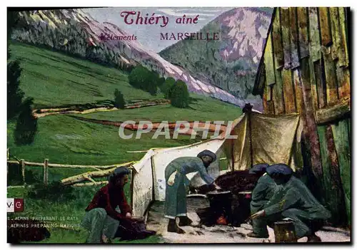 Cartes postales Militaria Chasseurs Alpins preparant le repas Theiry Aine Vetements Marseille