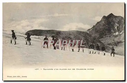 Cartes postales Militaria Chasseurs Alpins Traversee d&#39un glacier par les chasseurs alpins