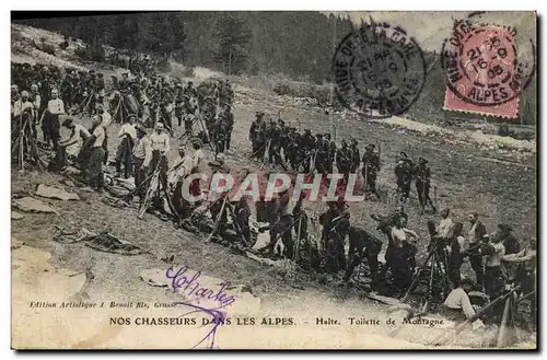 Cartes postales Militaria Chasseurs Alpins Halte Toilette de montagne