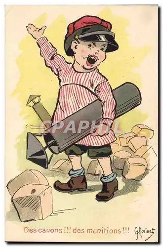 Cartes postales Militaria Enfant Des canons Des munitions !