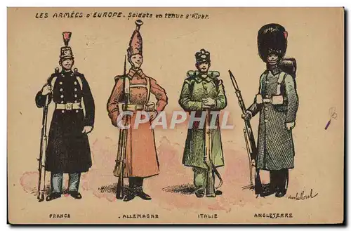 Ansichtskarte AK Militaria Les armees d&#39Europe Soldats en tenue d&#39hiver France Allemagne Italie Angleterre