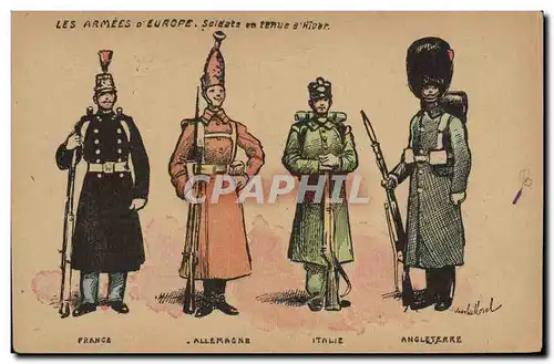 Cartes postales Militaria Les armees d&#39Europe Soldats en tenue d&#39hiver France Allemagne Italie Angleterre