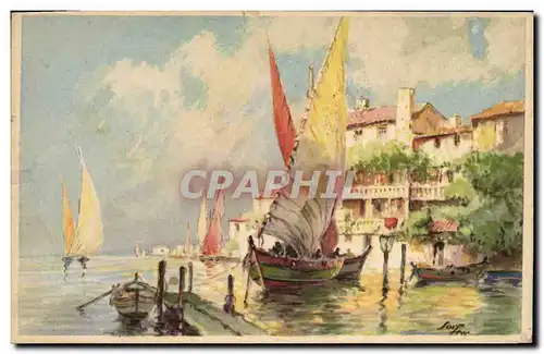 Cartes postales Fantaisie Illustrateur Bateau