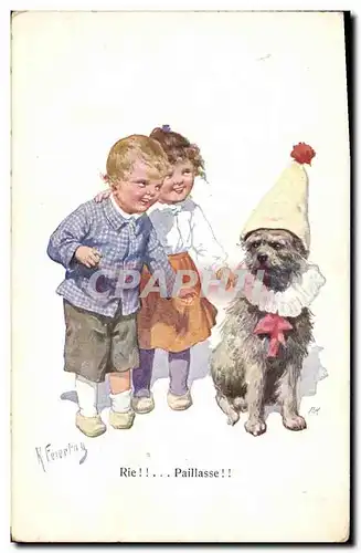 Cartes postales Fantaisie Illustrateur Enfants Chien Paillasse