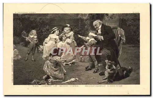 Cartes postales Enfants Les cheris de grand pere Chien