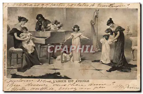 Cartes postales Enfants L&#39amour est aveugle Piano