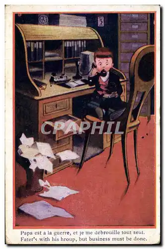 Cartes postales Fantaisie Illustrateur Enfant Telephone Papa est a la guerre