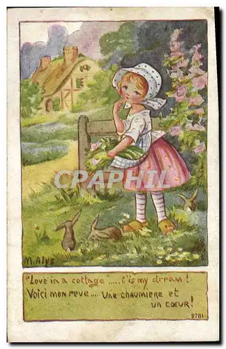 Cartes postales Fantaisie Illustrateur Alys Enfant Lapins Lapin