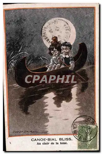 Cartes postales Fantaisie Illustrateur Fred Spurgin Enfants Canoe