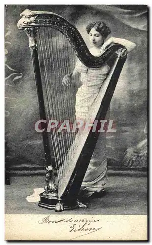 Ansichtskarte AK Femme Harpe