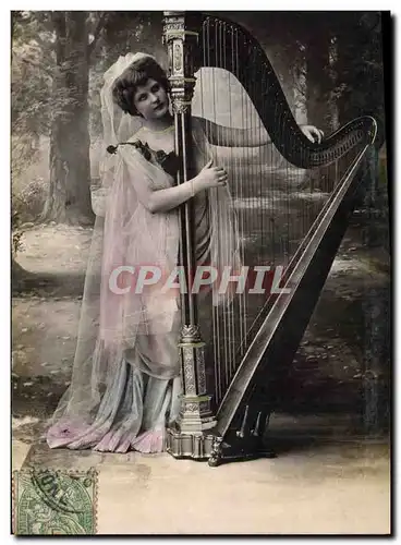 Cartes postales Femme Harpe