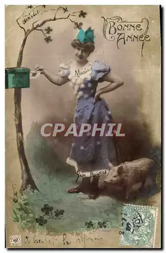 Cartes postales Cochon Porc Femme Bonne annee