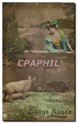 Cartes postales Cochon Porc Femme Bonne annee