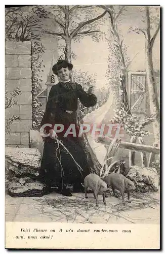 Cartes postales Cochon Porc Femme