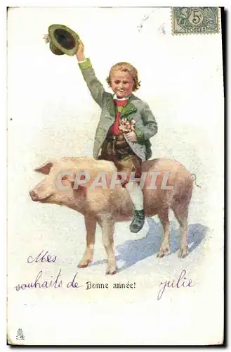 Ansichtskarte AK Cochon Porc Enfant Bonne annee