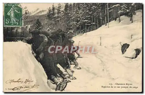 Cartes postales Militaria Chasseurs Alpins Exercice de tir sur parapet de neige