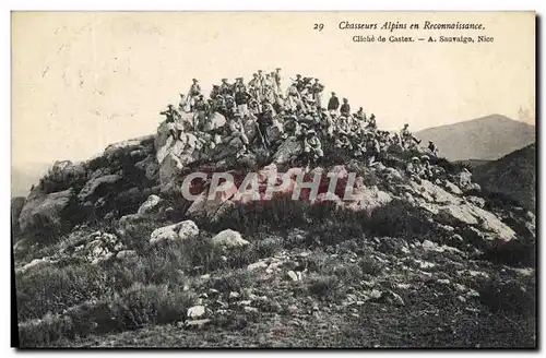 Cartes postales Militaria Chasseurs Alpins en reconnaissance