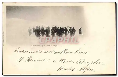 Cartes postales Militaria Chasseurs Alpins dans la neige