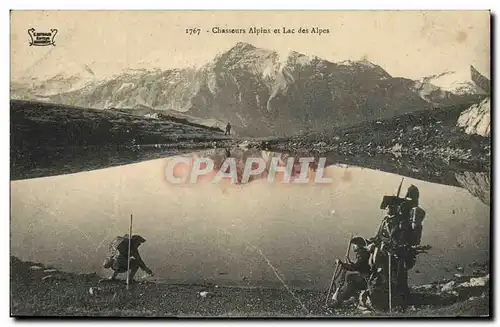 Cartes postales Militaria Chasseurs Alpins et Lac des Alpes