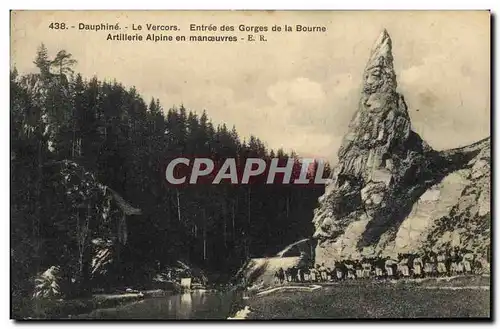 Cartes postales Militaria Chasseurs Alpins Dauphine Le Vercors Entree des Gorges de la Bourne Artillerie alpine