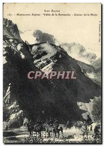 Cartes postales Militaria Chasseurs Alpins Manoeuvres Alpines Vallee de la Romanche Glacier de la Meije Cheval
