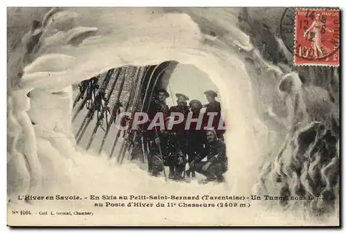 Cartes postales Militaria Chasseurs Alpins L&#39hiver en Savoie en skis au Petit Saint Bernard Tarentaise Un tun