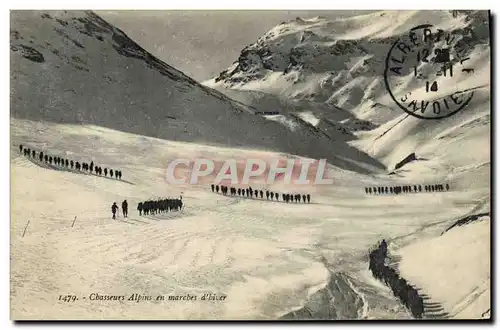Cartes postales Militaria Chasseurs Alpins en marches d&#39hiver