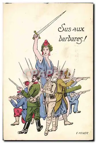 Cartes postales Militaria Sus aux barbares Marianne