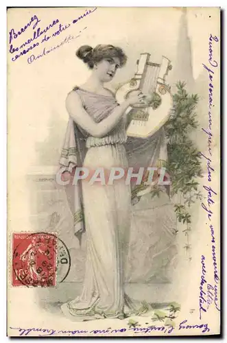 Cartes postales Fantaisie Illustrateur Femme Lyre