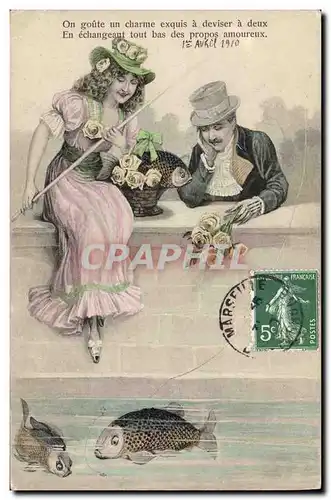 Cartes postales Fantaisie Illustrateur Femme Peche Pecheur Poisson