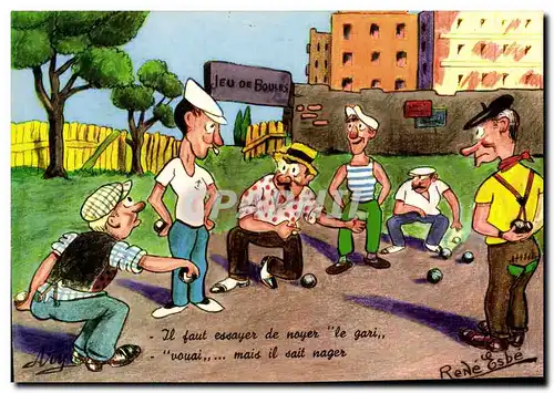 Modern Postcard Game of bowls Marseilles Jokes Rene Esbe�
