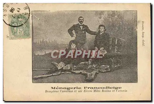 Cartes postales Lion Menagerie Franco Belge Dompteur Camillius et ses eleves Mlles Rosina et Victoria TOP