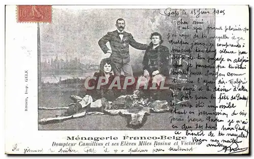 Cartes postales Lion Menagerie Franco Belge Dompteur Camillius et ses eleves Mlles Rosina et Victoria TOP