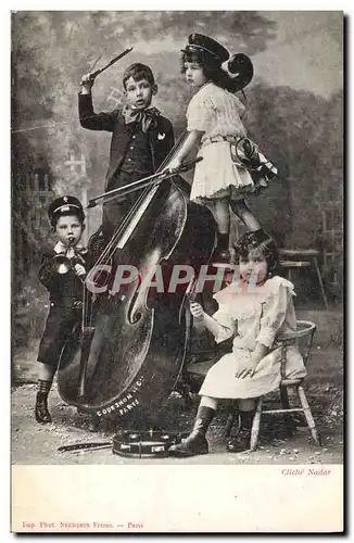 Cartes postales Enfants Contrebasse