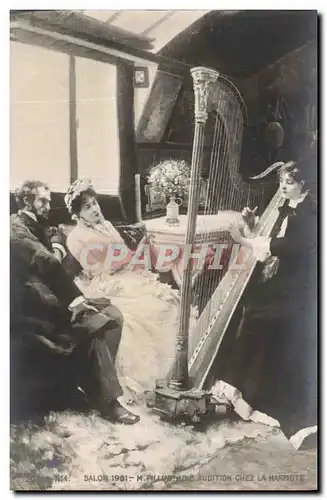 Cartes postales Salon 1901 Pillini Audition chez le harpiste Harpe