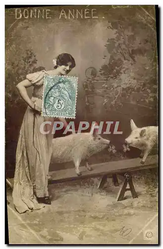 Ansichtskarte AK Cochon Porc Femme