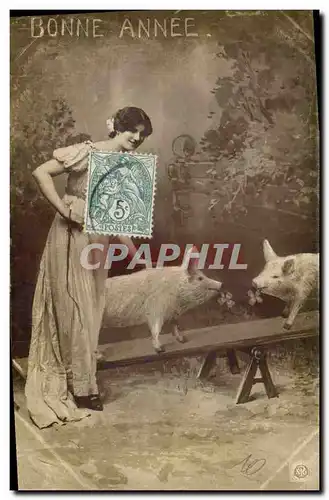 Cartes postales Cochon Porc Femme